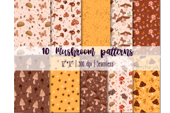 Autumn Seamless Patterns, Mushrooms