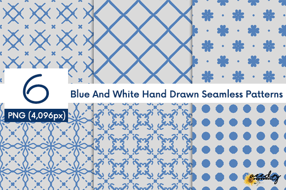 Blue and White Hand Drawn Patterns Set