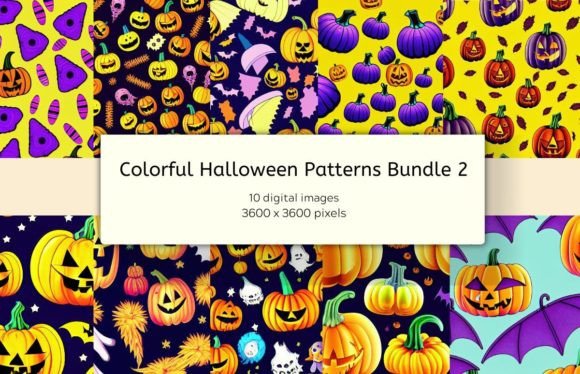 Colorful Halloween Patterns Bundle 2