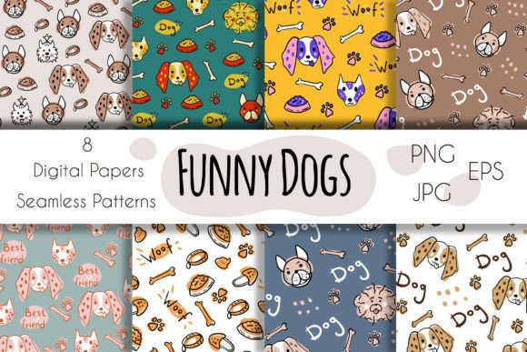 Funny Dogs Digital Papers and Patterns