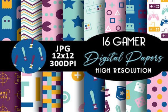Girl Gamer Geek Digital Papers Patterns