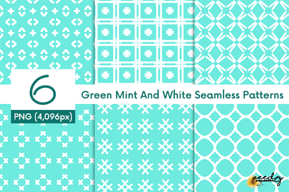 Green Mint and White Patterns Set: Versatile Digital & Printable Design Assets for Every Creative Project