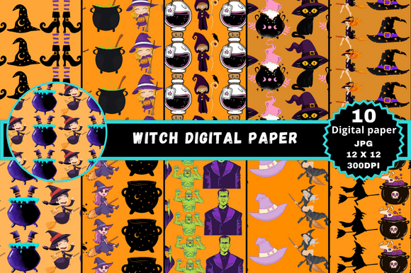 Orange Witch Digital Paper Patterns: A Practical Look at Halloween-Themed Seamless Backgrounds