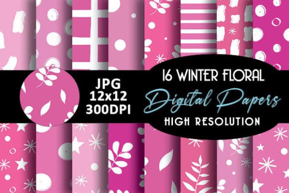 Pink Winter Digital Papers Patterns