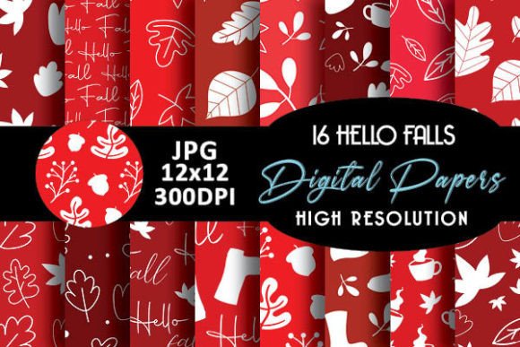 Red Hello Fall Digital Papers Patterns: 16 Versatile Autumn Backgrounds for Creative Projects
