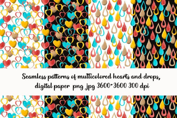 Seamless Patterns with Hearts and Drops