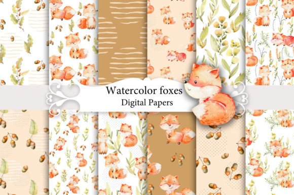 Seamless Patterns with Watercolor Foxes
