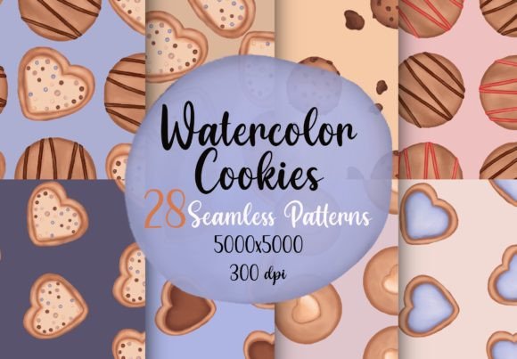 Watercolor Cookies Seamless Patterns: Versatile, High-Resolution Digital Paper for Creative Projects