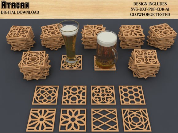 Wood Metal Coasters Laser Cut Patterns