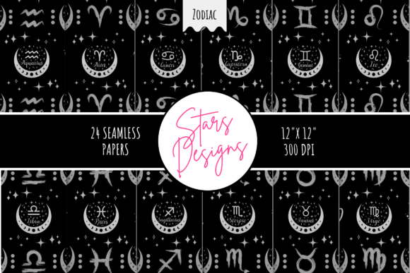 Zodiac Silver Digital Paper Patterns: Elegant, Versatile, and Ready to Elevate Your Creative Projects